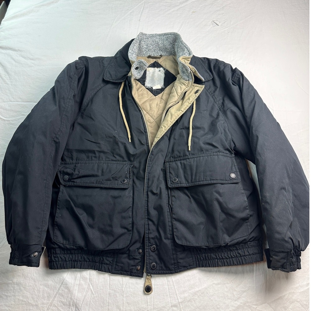 Vintage McGregor Black Bomber Jacket Mens Quilted Lined Full Zip Cargo Pockets